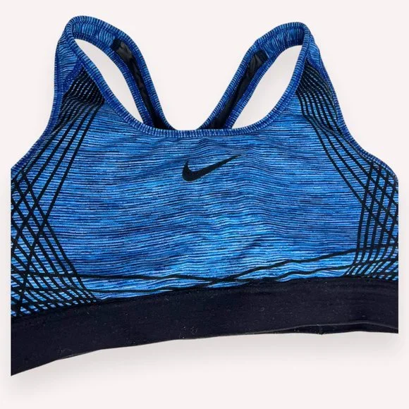 Nike Blue Black Space Dye Print Pro Hyper Classic Padded Sports Bra Size M - Picture 3 of 5